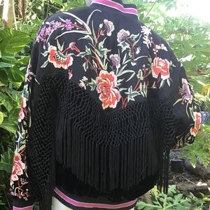 Vintage velvet fringed embroidered jacket